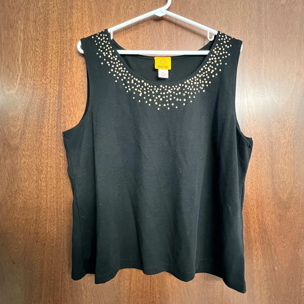 Ruby Rd Black‎ Embellished Tank Top Size XL